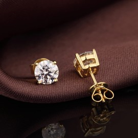 ZDaoBen Moissanite Stud Earrings, 0.6ct 4MM, Sterling Silver, Round Cut, VVS1, D Color, 18K White Gold Plated, Women, Men, Gift