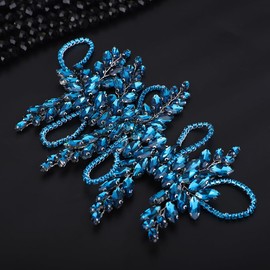 Teyglen Bridal Blue Crystal Hair Vine Full Rhinestone Wedding Headband Hair Accessories for Bride Large Crystal Headband Headpiece for Women Girls (Blue)