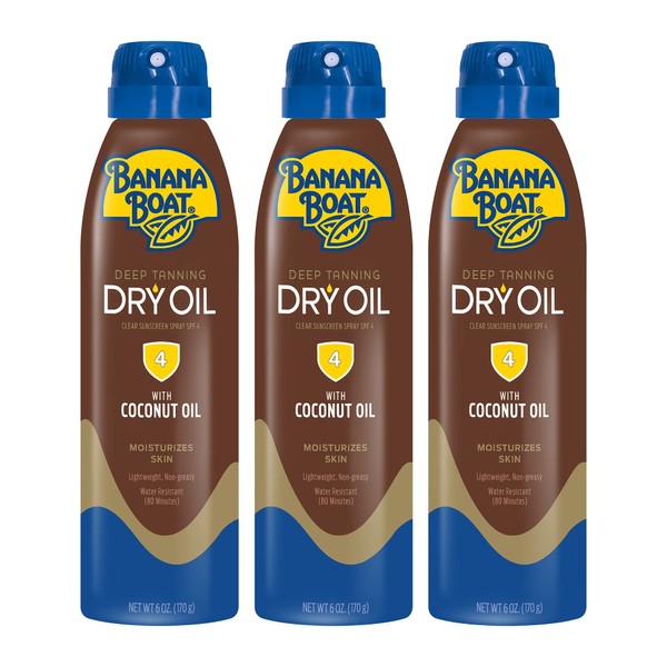 Banana Boat Ultra Mist Dry Tanning Oil, Reef Friendly, Clear Sunscreen Spray, SPF 4, 6oz. - Pack of 3