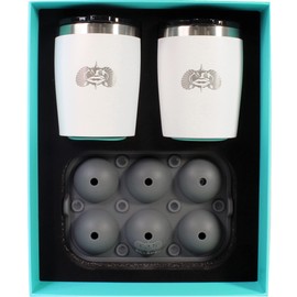 Toadfish Non-tipping 10oz Double Wall Insulated Stainless Steel Rocks Tumbler 2-Pack Gift Set w/Ice Ball Tray & Easy Slide Lid - White