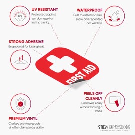Sticky Expressions | First Aid Sign Stickers (4 Pcs), 3.25x3.25 Inches – Strong Adhesive, Durable, Waterproof – Ideal Decal for First Aid Boxes and Emergency Kits