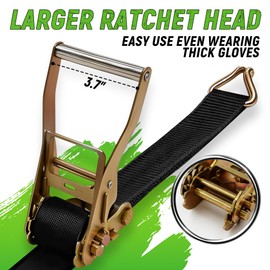 2" x20' Ratchet Straps with J Hooks - 10,000lb Break Strength/ 3,333lb Load Capacity Ratchet Tie Down Strap - Black Ratchet Straps Heavy Duty - Cargo Straps for Truck, Lawn Equipment, Car Roof-4 Pack