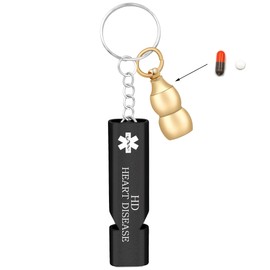 JunyiDIY Heart Disease Emergency Keychain with Powerful Whistle and Portable Gourd Pill Capsule, Unique Dual Charm pendant Gift for Dad, Mom, and Grandparents