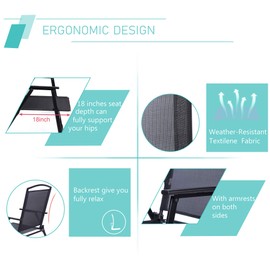 Bylring Patio Folding Sling Dining Chairs Portable Outdoor Indoor Backrest Household Seats for Outside Lawn Garden Balcony Pool Yard with Armrest Set of 4 (Black)