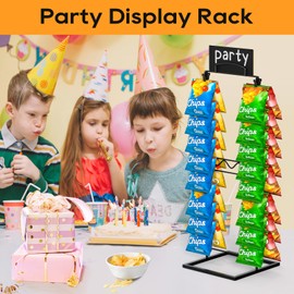 TJ.MOREE Chip Rack Display Stand, Chip Bag Holder for Party Concession Stand Supplies 2-Row 32 Clips Countertop Snack Hanger, Snack Retail Display Rack