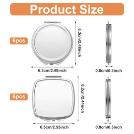 12 Pcs Sublimation Blanks Compact Mirror Set Transfer Folding Pocket Makeup Double Sided Handheld Mirrors for Purse DIY Heat Transfer Crafts Supplies Purse Travel