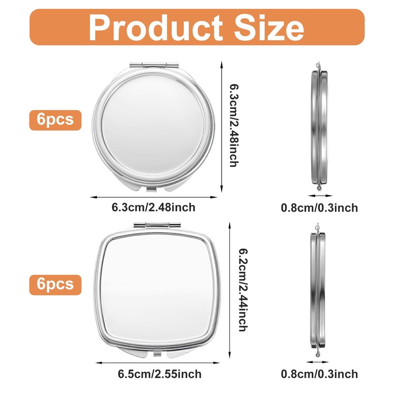 12 Pcs Sublimation Blanks Compact Mirror Set Transfer Folding Pocket