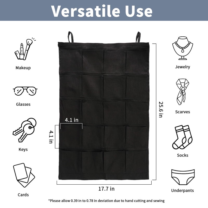 HSOFTIFY 100% Linen Hanging Storage Bag with 20 Pockets, Wall