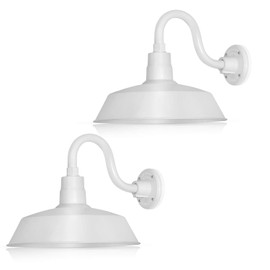 14in. White Outdoor Gooseneck Barn Light Fixture with 10in. Long Extension Arm - Wall Sconce Farmhouse, Antique Style - UL Listed - 9W 900lm A19 LED Bulb (5000K Cool White) - 2-Pack