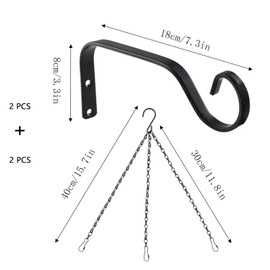 Brateuanoii Pack of 2 Plant Brackets Wrought Iron in Black, Hanging Basket Wall Holder Hooks, Hanging Basket Lantern Holder, for Hanging Planter, Bird House, Lantern, Wind Chimes, Wall Sconces