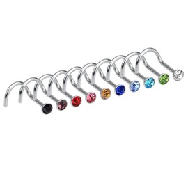 20pcs Nose Studs Nose Rings Studs for Women Surgical Hypoallergenic Small Colorful CZ Opal Silver Nose Studs