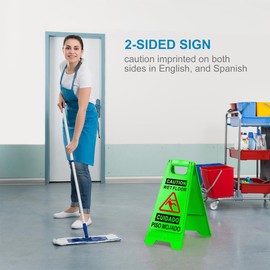 2 Pack Wet Floor Sign, Caution Wet Floor Sign with Reflective Tape, 17.5" Height Double-Sided Bilingual Warning Signs for Shop Restaurant Hotel Supermarket Cinema(Green)
