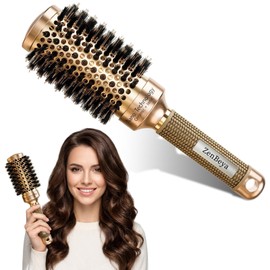 Round Brush,Hair Brush with Boar Bristles,Nano Thermal Ceramic & Ionic Tech Hairbrush for Blow Drying, Styling, Curling, Add Volume & Shine (Gold,Barrel 1.8inch)