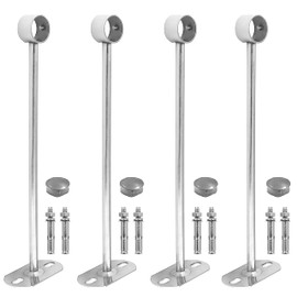 Jiozermi 4 Pcs 1 Inch Curtain Rod Bracket, Ceiling Mount Curtain Rod Holder, Flange Closet Rod Bracket, Stainless Steel Shower Curtain Rod Socket, Closet Rod End Supports, 11.8” Height