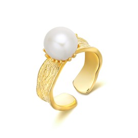 AENEAS Gold Pearl Ring Sterling Silver Pearl Rings for Women Real Natural Freshwater Adjustable Open Pearl Ring Jewellery Gifts for Women