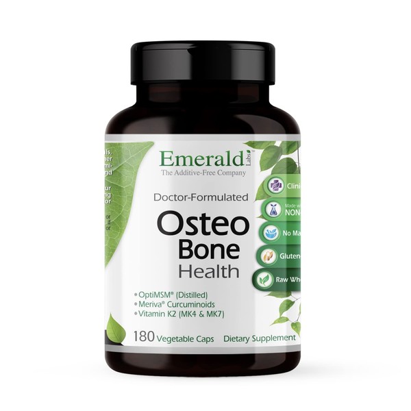 Emerald Labs Osteo Bone Health - Dietary Supplement with Vitamins K1, K2, D3, Opti MSM, and Meriva Phytosome for Strong Bones, Joint Strength, and Immune Support - 180 Vegetable Capsules