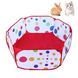 Hamster Playpen, Pop Up Play Pen for Small Animals, Indoor/Outdoor Pet Exercise Pen, Red Foldable Playpen with Sturdy Steel Frame, 100cm Diameter, 37cm Height