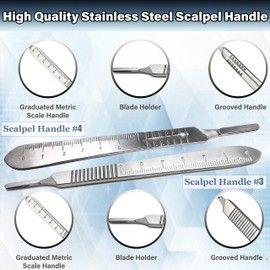 A2zScilab 100 Surgical Sterile Scalpel Handle Blades #10#11#12#14#15#16#20#21#22#23 + 2 Free Scalpel Handle #3 & #4,for Biology Lab Anatomy, Cutting, Medical Student, Sculpting, Repairing