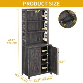 DWVO 67" Tall Wine Bar Cabinet for Liquor and Glasses, Farmhouse Kitchen Cabinet Coffee Bar with Adjustable Shelves, Open Storage Shelves, Buffet Kitchen Cabinet for Dinning Room, Kitchen, Rustic Oak