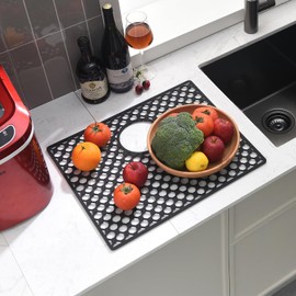 Brovy Black Silicone Sink Mats,18.6''x 15.6'' Kitchen Sink Mats for Bottom of Stainless Steel Porcelain Sinks, Heat Resistant Non-Slip Foldable Silicone Sinks Protector Mat