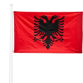 KliKIl Albania Flag 90 x 150 cm - Albanian Flag Fan Item Weatherproof Albanian National Flag with Brass Eyelets Bright Colours and UV-Resistant for Outdoor Use Albania