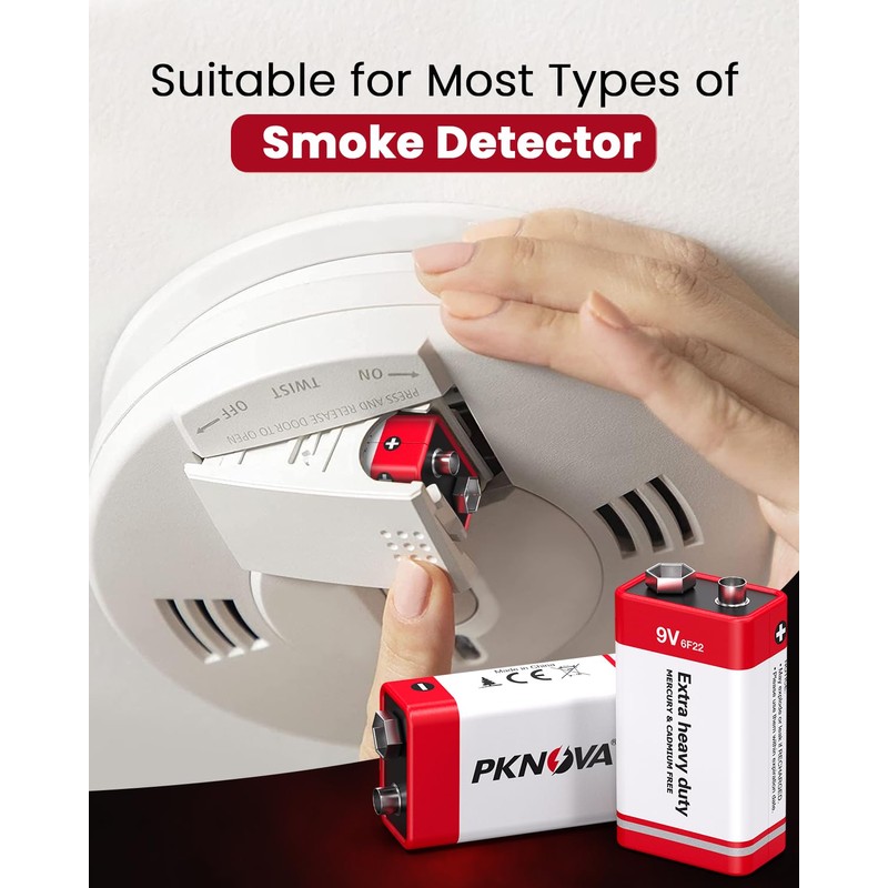 PKNOVA 9V Batteries Carbon 9 Volt Battery for Smoke Detector