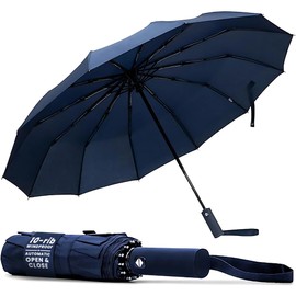 TANNESS Windproof Umbrella – 10-Rib Waterproof & Compact Umbrella with Automatic Open/Close Function and Ergonomic Handle – Folding Mini Umbrella - Strong Umbrellas for Wind and Rain (Blue)