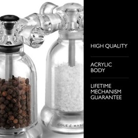COLE & MASON Tap Salt and Pepper Grinder Set - Acrylic Mills Include Precision Mechanisms and Premium Sea Salt and Peppercorns