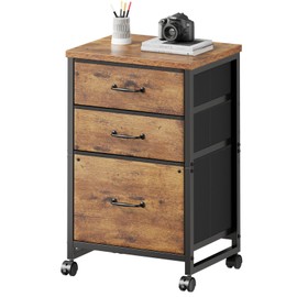 Maihail 3 Drawer Mobile File Cabinet with Wheels Fabric Vertical Filing Cabinet fits A4 or Letter Size for Home Office,Rustic Brown2