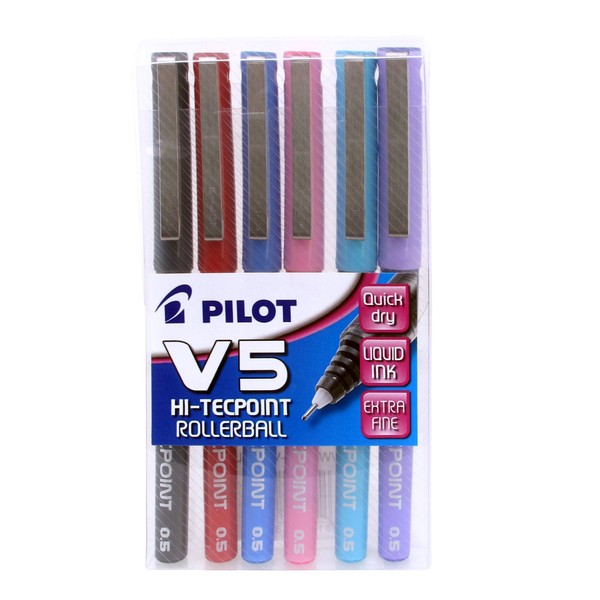 Pilot V5 Liquid Ink Rollerball 0.5 mm Tip (Single Pen) - Black Pack of 6