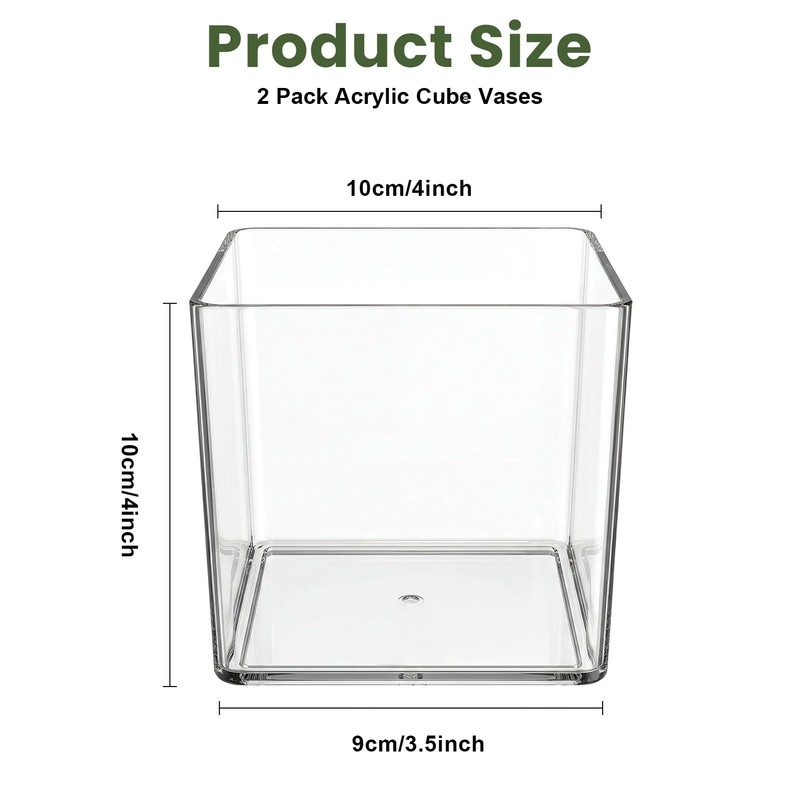 Wowang 2 Pack Clear Square Acrylic Vases 4 X 4