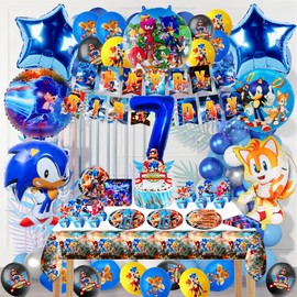 SABAN Soni Birthday Decoration 7 Years - 95 Piece Party Accessories with Balloons, Banners, Plates & Napkins - Bright Colours & High Quality Material for Theme Parties & Children's Birthdays