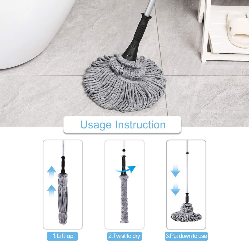Eyliden Mop with 2 Reusable Heads, Easy Wringing Twist Mop,