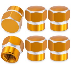 MEAJOO 6PCS Car Tire Valve Stem Caps, with Rubber O-Ring,Corrosion Resistant Leak-Proof, Aluminum Universal Wheel Tyre Stem Covers for Cars, SUV, Trucks, Bikes, Motorcycles, Bicycles(Gold)