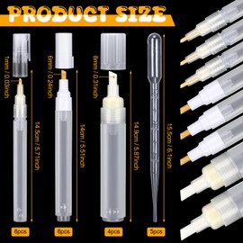 Sherr 16 Pcs Refillable Acrylic Paint Markers Empty Acrylic Markers White Refillable Paint Pen Round Tilted Flat Head Fillable Pen with 3 ml Dropper for Oil Water Ink Art Kit(3,6,8.5 mm)