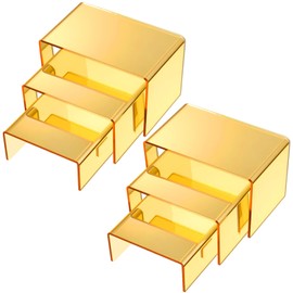 Chuangdi 2 Sets Acrylic Display Risers, Product Stand, Jewelry Display Riser Shelf Showcase Fixtures for Dessert Cupcake Candy Figure Treat Action Showcase (Gold,Small Set)