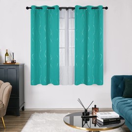 Deconovo Blackout Grommet Silver Pattern Printed Curtains, Turquoise, 38W x 63L
