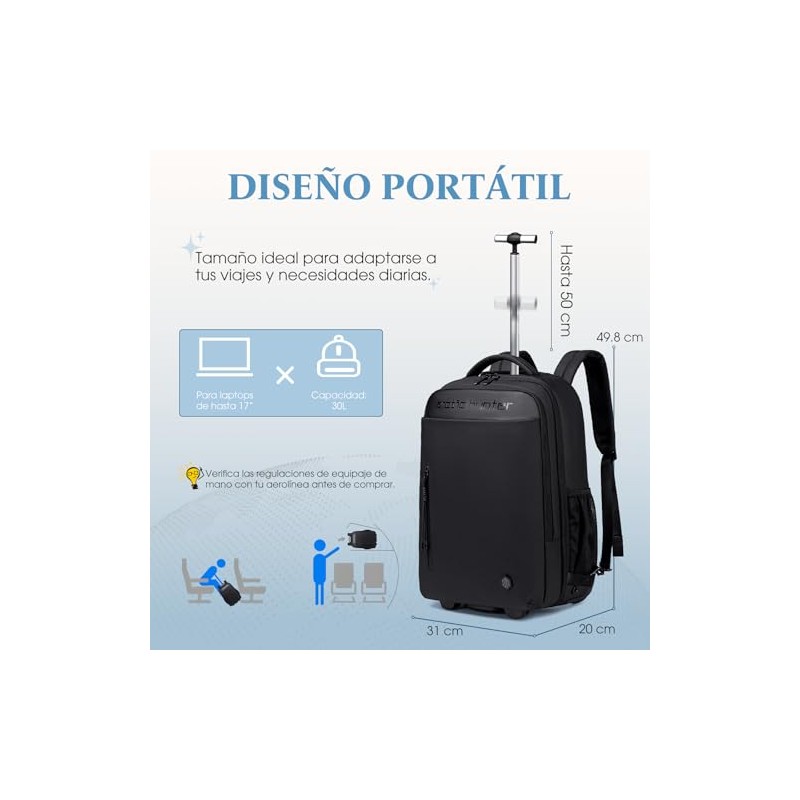 Mochila con Ruedas para Laptop 17.3'' ARCTIC HUNTER LG00657-1, Trolley