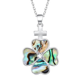 MagCopper S925 Sterling Silver Heart Shape Folding Chain with Clavicle Chain Love Heart Four Leaf Clover Pendant Female Full Diamond Bamboo, Sterling Silver