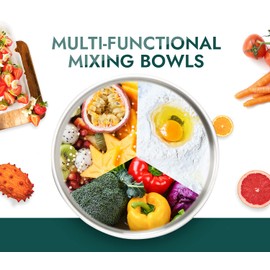 Enther Mixing Bowls - Set of 6 Stainless Steel Mixing Bowls with 304 Stainless Steel - Heavy Duty, Easy To Clean, Nesting Bowls Space Saving Storage, Great for Cooking, Baking, Salad, Silver