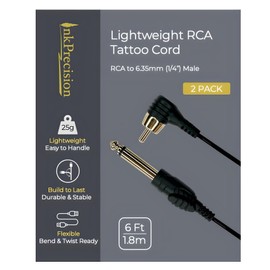 InkPrecision Lightweight RCA Tattoo Clip Cord (6FT, 2Pack) - 90 Degree RCA to 6.35mm (1/4") Cable for Professional Rotary Tattoo Machine Gun, Silicone Cables for PMU Tattoo Pen Power Supply