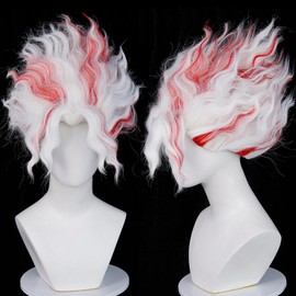 Probeauty Takakura Okarun Cosplay Wig, Short White mixed Red Wig Dandadan Costume Wigs for Anime Party