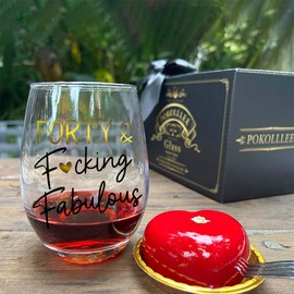 Pokolllee 40th Birthday Gifts for Women, 40 Fabulous Wine Glass, Happy 40th Birthday Wine Glass, Funny 40 Fabulous Gift for Mom Friends Wife Coworker, 40th Birthday Decorations Gift, Turning 40th Gift