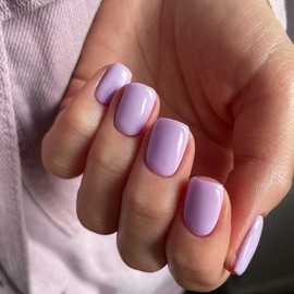 Shiny Light Purple Press on Nails Short, KXAMELIE Acrylic Nails with Solid Colour, Nails for Daily Use, Fake Nails for Women and Girls