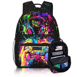 Luixdie Boys School Backpack Graffiti Gaming Backpack for Kids Game Print Bookbag for Children Elementary Middle School Backpack for Boys 8-12