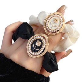 Likeggoad 6 Pack Rhinestone Pearls Scrunchies,Rose Scrunchies Elastic Hair Ties Pearl Floral Silk Hair Scrunchies Ponytail Holder Hair Accessories for Women Girls(2 styles)