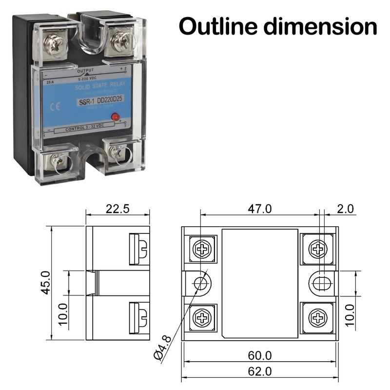 SSR-25DD Solid State Relays (Pack of 2) - DC 3–32V