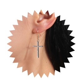 Inilbran Boho Crystal Cross Earrings Gold Rhinestone Cross Drop Earrings Vintage Cross Religious Earring Sparkly Cz Cross Hook Earrings for Women and Girls