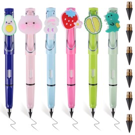 RNHDLY Eternal Pencil, Pack of 6 Inkless Pencils Eternal Pencil, Eternal Pencil for Children with Eraser, Interchangeable Eternal Pencil with 6 Replacement Heads Refills