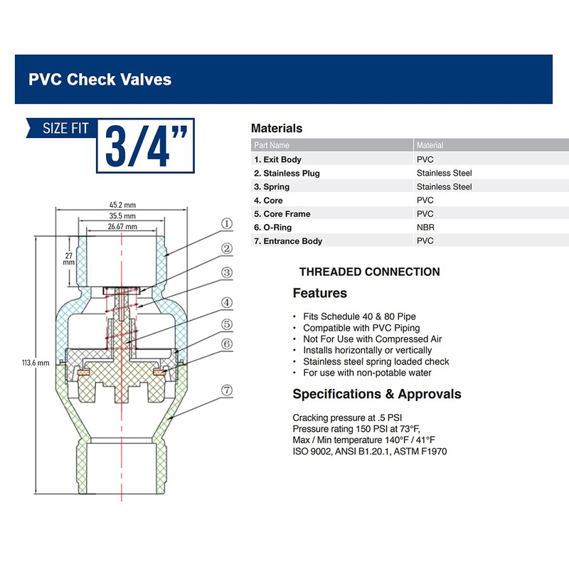 Midline Valve PVC Inline Check Valve for Backflow Prevention 3/4''
